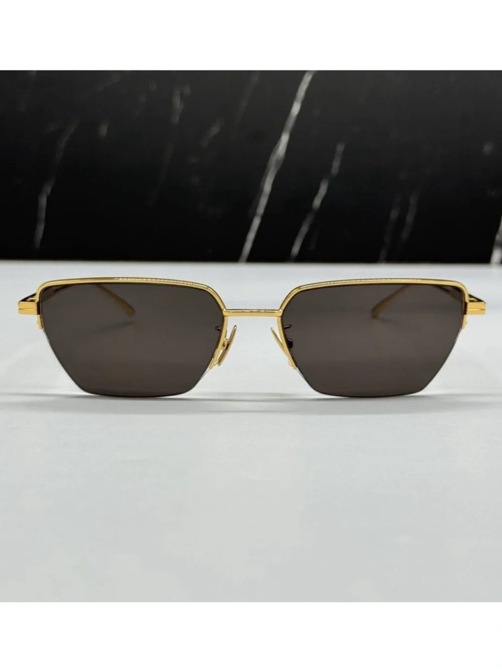 Bottega Veneta Gold Frame Sunglasses with Dark Brown Lenses